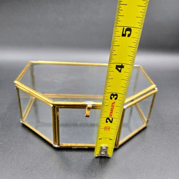 Vintage Glass Brass Curio Display Case Jewelry Trinkets MCM Read - Picture 4 of 10